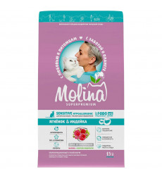 Сухой Корм Molina (Молина) Cat Hypoallergenic Для Кошек с Чувствительным Пищеварением Ягненок и Индейка  1,5кг 1060802