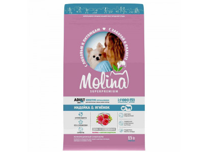 Сухой Корм Molina (Молина) Adult Mini Sensitive Для Собак Мелких Пород с Чувствительным Пищеварением   Ягненок и Индейка 1,5кг 1060871 