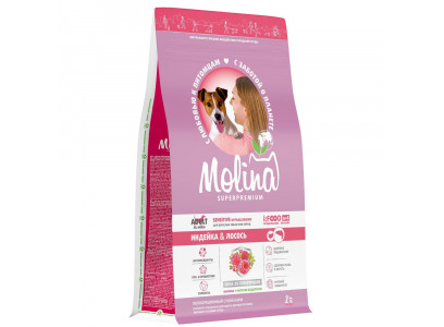 Сухой Корм Molina (Молина) Adult для Собак  с Чувствительным Пищеварением Индейка и Лосось 2кг 1061380 