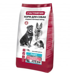 Сухой Корм Счастливчик Лайт Для Собак Индейка и Горошек 15кг 4908