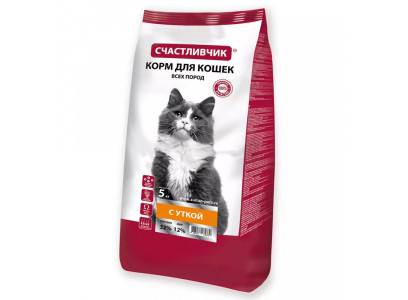 Сухой Корм Счастливчик Для Кошек Утка 5кг 5370 