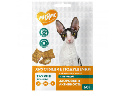 Лакомство Мнямс Для Кошек  Подушечки Хрустящие Курица Здоровье и Активность 60г 
