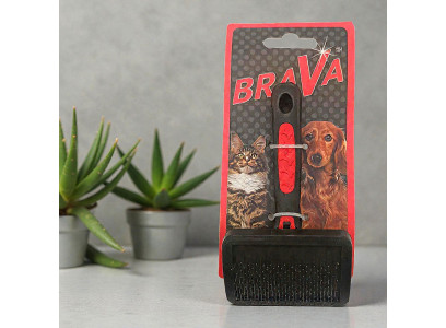 Пуходерка Для Кошек и Собак Brava (Брава) Пластиковая Ручка Средняя 14,7*8см 9403b 