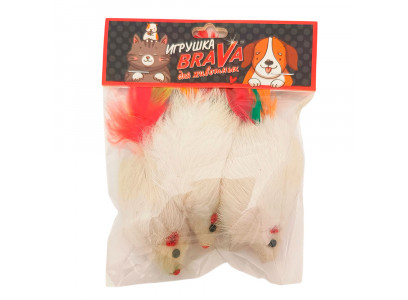 Игрушка Для Кошек Brava (Брава) Мышь Белая 8,5см 3шт Натуральный Мех Кролика 5107 