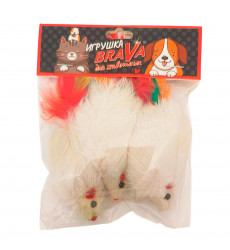 Игрушка Для Кошек Brava (Брава) Мышь Белая 8,5см 3шт Натуральный Мех Кролика 5107