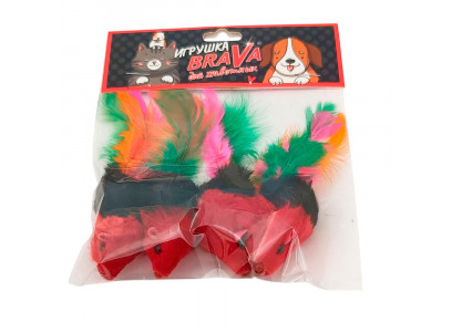 Игрушка Для Кошек Brava (Брава) Мышь Цветная С Пером 5см 4шт Натуральный Мех Кролика 5108 