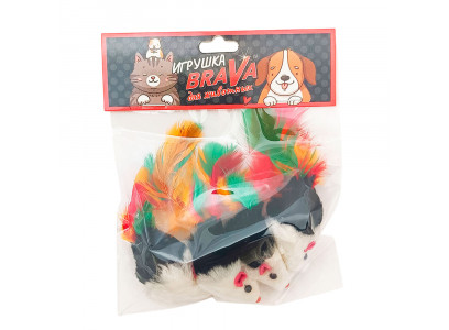 Игрушка Для Кошек Brava (Брава) Мышь Черно-Белая С Пером 5см 4шт Натуральный Мех Кролика 5109 