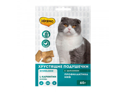 Лакомство Мнямс Для Стерилизованных Кошек Подушечки Хрустщие Цыпленок и Клюква Профилактика МКБ 60г