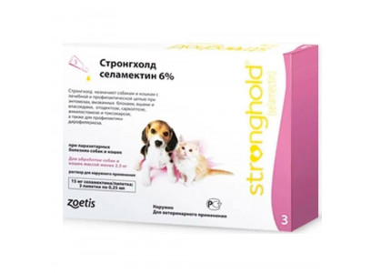Стронгхолд Капли На Холку От блох, Ушных и чесоточных Клещей, Гельминтов Для Котят И Щенков 0,25мл 15мг Упаковка 3 Пипетки(Чв) 