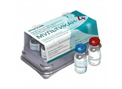 Мультикан-4 Вакцина Против Чумы, Аденовирусных Инфекций, Парвовирусного, Коронавирусного Энтерита Для Собак 5доз Упаковка (Чв) 