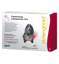 Стронгхолд Капли На Холку Для Собак Весом От 10,1 до 20 кг Против Блох, Ушных и Чесоточных Клещей, Гельминтов Красный Колпачок Для Собак 1мл 120мг 10-20кг Упаковка 3 Пипетки(Чв)