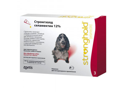 Стронгхолд Капли На Холку Для Собак Весом От 10,1 до 20 кг Против Блох, Ушных и Чесоточных Клещей, Гельминтов Красный Колпачок Для Собак 1мл 120мг 10-20кг Упаковка 3 Пипетки(Чв) 