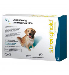 Стронгхолд Капли На Холку для Собак Весом от 20,1 до 40 кг Против Блох, Ушных и Чесоточных Клещей, Гельминтов Зеленый Колпачок 2мл 240мг Упаковка 3 Пипетки(Чв)