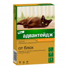Адвантейдж Капли От Блох Для Котят и Кошек До 4кг 0,4мл Упаковка 4 Пипетки(Чв)