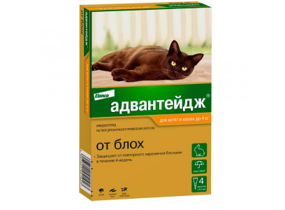Адвантейдж Капли От Блох Для Котят и Кошек До 4кг 0,4мл Упаковка 4 Пипетки(Чв) 