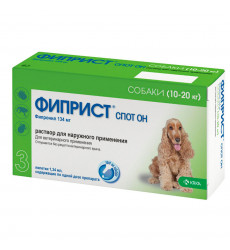 Фиприст Спот Он Капли Для Собак Весом От 10 до 20 кг Против Клещей, Блох, Вшей и Власоедов 3 Пипетки х 1,34 мл(Чв)