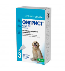 Фиприст Спот Он Капли Для Собак Весом От 20 до 40 кг Против Клещей, Блох, Вшей и Власоедов 3 Пипетки По 2,68 мл(Чв)