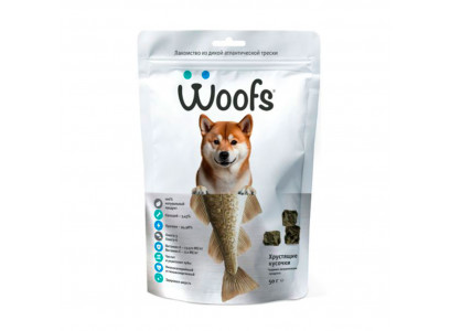 Лакомство Woofs (Вуфс) Для Собак Кожа Атлантической Трески Кусочки Сушеные 50г 