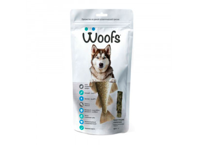 Лакомство Woofs (Вуфс) Для Собак Кожа Атлантической Трески Палочки Сушеные 50г 