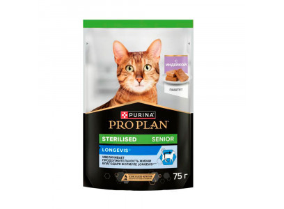 Влажный Корм  Pro Plan (Проплан) Sterilized Longevis +7 Для Стерилизованных Кошек Старше 7 Лет Индейка Паштет 75г 