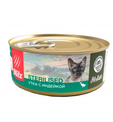 Консервы Blitz (Блиц) Для Стерилизованных Кошек Утка и Индейка Паштет 100г 74326