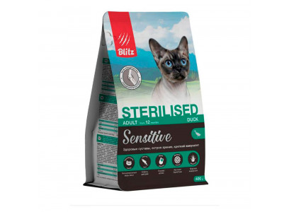 Сухой Корм Blitz (Блиц) Sensitive Sterilized Для Стерилизованных Кошек с Избыточным Весом с Чувствительным Пищеварением Утка 400г 74272 