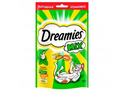Лакомство Для Кошек Dreamies (Дримис) Лакомые Подушечки Курица и Мята 140г 