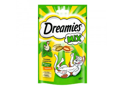 Лакомство Для Кошек Dreamies (Дримис) Лакомые Подушечки Курица и Мята 60г  