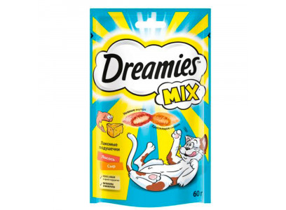 Лакомство для Кошек Dreamies (Дримис) Лакомые Подушечки Лосось и Сыр 60г 
