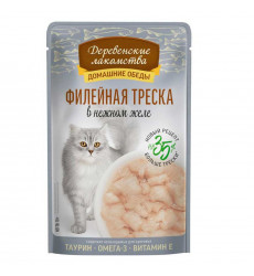 Влажный Корм Для Кошек Деревенские Лакомства Филе Треска в Желе 70г 79219845