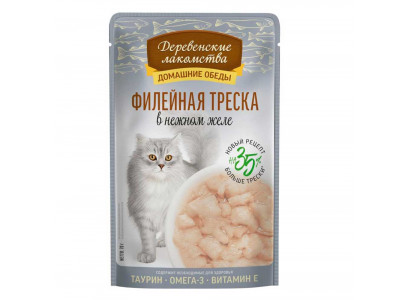 Влажный Корм Для Кошек Деревенские Лакомства Филе Треска в Желе 70г 79219845 