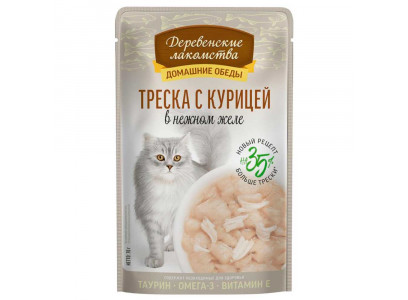 Влажный Корм Деревенские Лакомства Треска и Курица в Желе 70г 79219906 