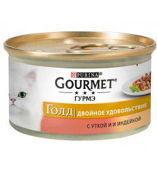 Консервы Gourmet (Гурме) Голд Для Кошек Утка и Индейка в Подливке Двойное Удовольствие 85г