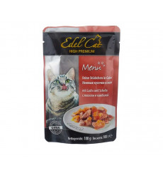 Влажный Корм Edel Cat (Эдель Кэт) Для Кошек Лосось и Камбала Нежные Кусочки в Желе Menu Salmon & Flounder in Jelly 100г (1*20)