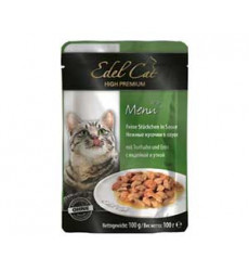 Влажный Корм Edel Cat (Эдель Кэт) Для Кошек Утка и Индейка Нежные Кусочки в Соусе Menu Turkey & Duck in Sause 100г (1*20)