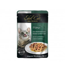 Влажный Корм Edel Cat (Эдель Кэт) Для Кошек Утка и Кролик Нежные Кусочки в Соусе Menu Duck & Rabbit in Sause 100г (1*20)