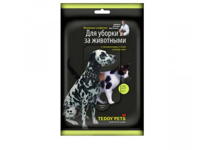 Салфетки Влажные Для Кошек и Собак Teddy Pets (Тедди Петс) Для Уборки За Животными 25шт 