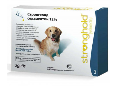 Стронгхолд Капли Против Блох, Ушных и Чесоточных Клещей, Гельминтов Зеленый Колпачок Для Собак 20-40кг 2мл 240мг 1шт Zoetis (Зоетис) (1*3)  