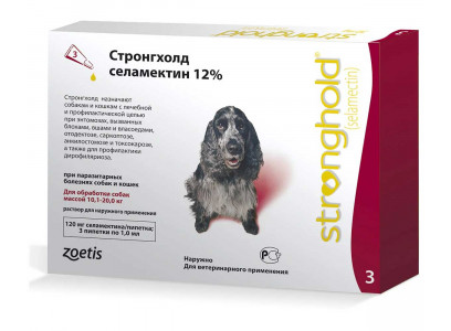 Стронгхолд Капли Против Блох, Ушных и Чесоточных Клещей, Гельминтов Красный Колпачок Для Собак 10-20кг 1мл 120мг 1шт Zoetis (Зоетис) (1*3)  
