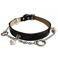 Ошейник Для Собак Кожа с Жемчугом Черный Upc 10595s