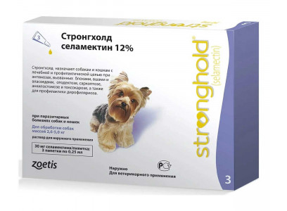 Стронгхолд Капли От Блох, Ушных и Чесоточных Клещей, Гельминтов Для Собак 2,5-5кг 0,25мл 30мг 1шт Zoetis (Зоетис) (1*3)  
