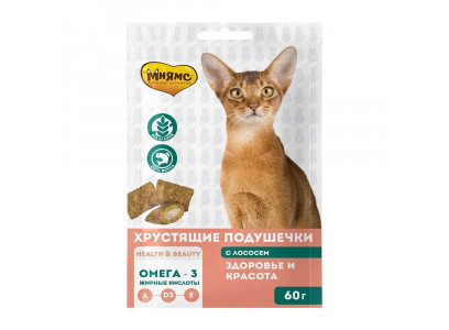 Лакомство Для Кошек Мнямс Хрустящие Подушечки Здоровье и Красота Лосось 60г 