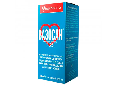 Вазосан 1,25мг Препарат Для Лечения и Профилактики Хронической Сердечной Недостаточности у Собак и Контроля Артериального Давления у Кошек 30 Таблеток Apicenna (Апиценна) 