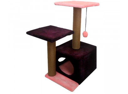 Домик Когтеточка Для Кошек Куб 2-Входа 2-Полки Мех 45*55*76см ZooExpress 81163  