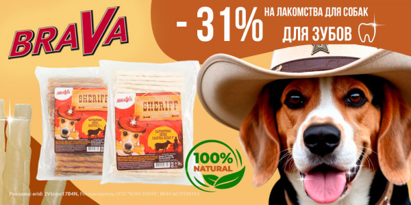 Акция на лакомства BraVa для собак. Скидка до 31%