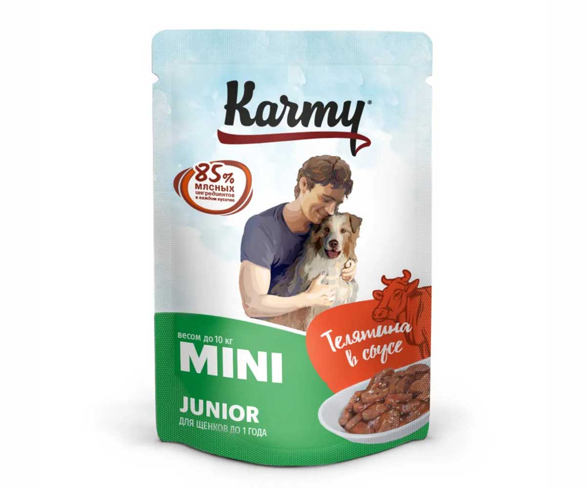 Купить Влажный Корм Karmy (Карми) Для Щенков Мелких Пород Телятина в Соусе  Mini Junior 7930 в Екатеринбурге: бесплатная доставка.