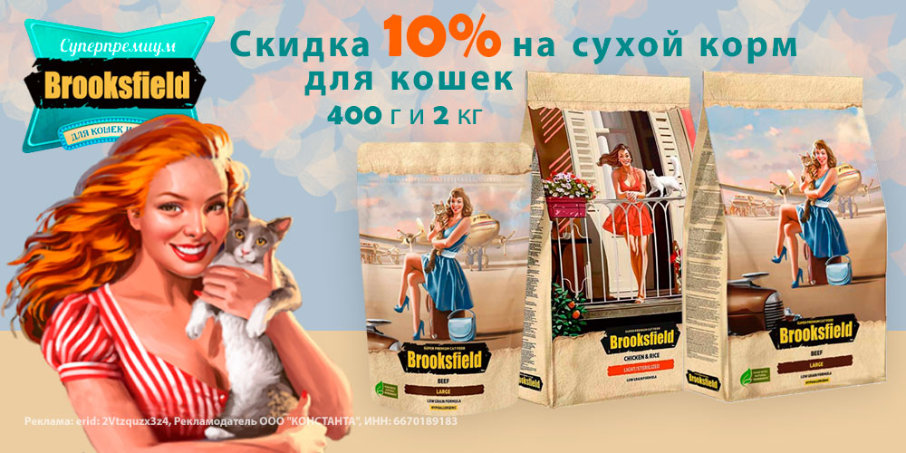 Акция на корм Brooksfield для кошек. Скидка до 11%