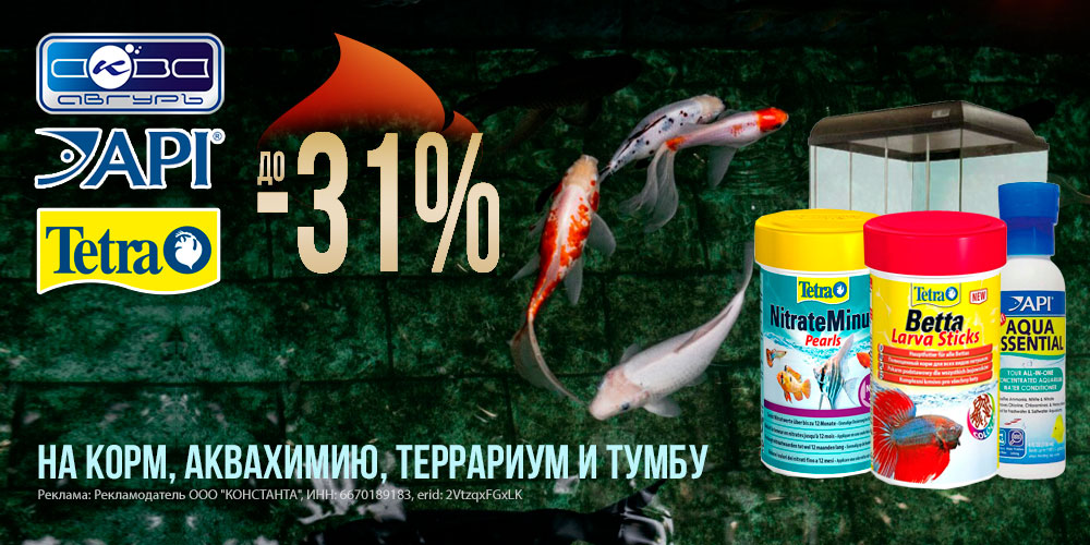 Акция на аквахимию, аквариумы, террариумы и тумбы под аквариум! Скидка до 31%!