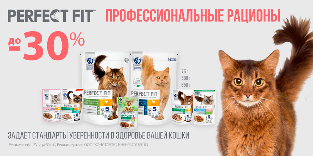 Акция на корм для кошек PERFECT FIT. Скидка до 30%