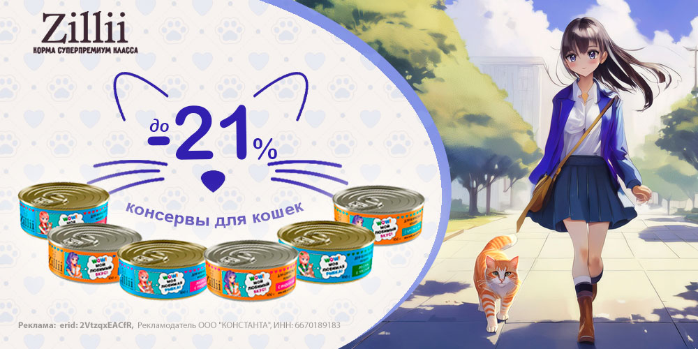 Акция на корм ZILLII для кошек. Скидка до 21%